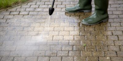 outdoor patio cleaning with high pressure water jet