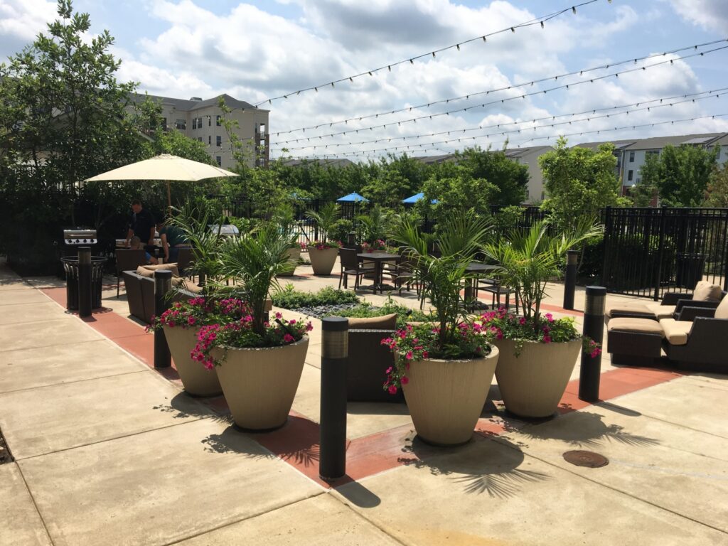 Stone Patio with Tables and Chairs for Dining at Restaurant